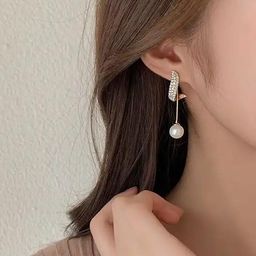 ONUYX Stone Studded Pearl Drop Earrings-image-1