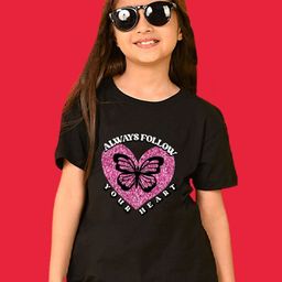 NUSYL Girls Always Follow Your Heart Printed Round Neck Short Sleeves Oversized T-shirt-image-53