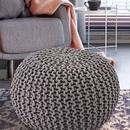 SANYOG DESIGNS Khaki Knitted Pure Cotton Oval Pouf-29