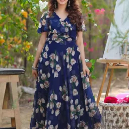 Fashion2wear Floral Print Ruffled Georgette Maxi Dress-picture-10