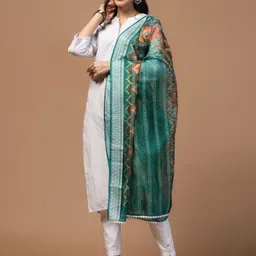 Kaizen TEXO FAB Ethnic Motifs Printed Organza Dupatta image 3
