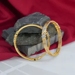 Zevarly Set Of 2 Gold-Plated CZ Studded Bangles-51