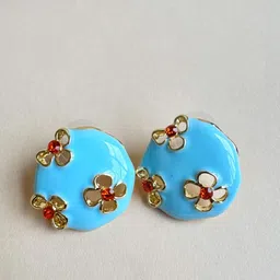 The Jewellery Tale Stainless Steel Gold-Plated Stones Studded Circular Shaped Studs-24