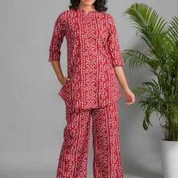 SANSKRUTIHOMES Printed Pure Cotton Top With Trousers Co-Ords-image-16