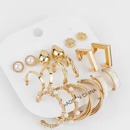aadita Set Of 9 Gold-Plated Artificial beaded Contemporary Shaped Studs image 2