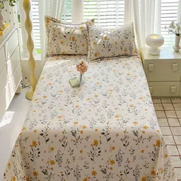 JC HOME Cream-Coloured & Green Floral Pure Cotton 230 TC King Bedsheet Set-2.5 m x 2.45 m-image-91