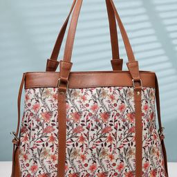 Anouk Women Brown Floral Printed PU Structured Tote Bag-image-72