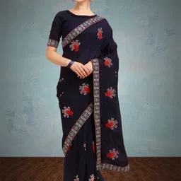 KAVINDI Floral Embroidered Saree-image-8
