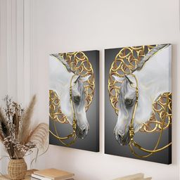 Art Street White & Grey 2 Pieces Canvas Bridle Horse Painting Wall Arts-image-54