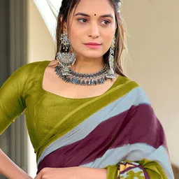 LeeliPeeri Designer Striped Block Print Saree image 3