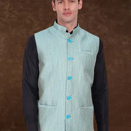 Moda Rapido Woven Design Mandarin Collar Nehru Jacket-image-61