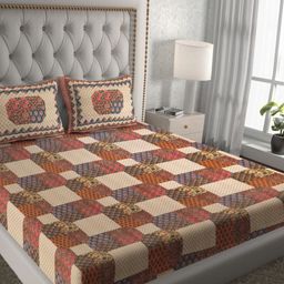 Aura Red & Brown Ethnic Motifs Pure Cotton 120 TC Queen Bedsheet Set  2.35 x 2.15 Mts-13