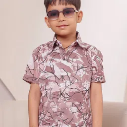 Stuffie Land Boys Classic Fit Floral Printed Spread Collar Cotton Casual Shirt-96