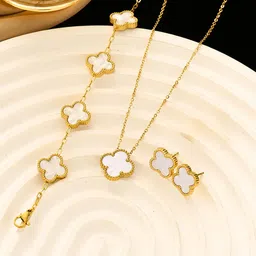 Designs & You Gold Plated Cubic Zirconia Studded Anti Tarnish Clover Jewellery Set-38
