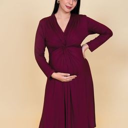 Block Hop Women Wine Knotted Wrap Dress-image-37