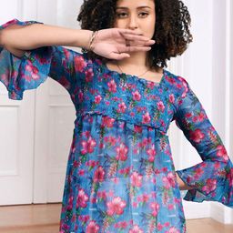 DressBerry Floral Print Bell Sleeve Chiffon Peplum Top-image-84