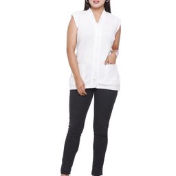 WOOL 4U Self Design V-Neck Sleeveless Woollen Cardigan-33