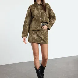 Trendyol Camouflage Printed Pure Cotton Mini Skirt-image-29