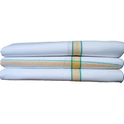 SR HANDLOOMS AND TEXTILES White & Yellow 3 Piece Striped Cotton 250 GSM Towel Set-picture-34