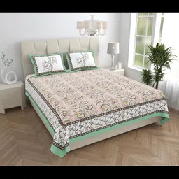 JAIPUR FABRIC Peach-Coloured & White Floral King Bedsheet with 2 Pillow Covers-image-73