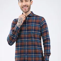 Monte Carlo Men Buffalo Checked Spread Collar Cotton Casual Shirt-picture-19