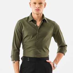 Snitch Men Classic Slim Fit Solid Spread Collar Cotton Casual Shirt-picture-22