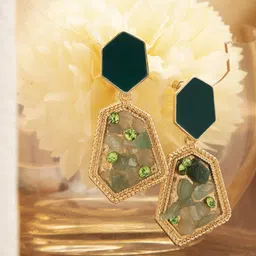 DressBerry Gold-Plated Artificial Stones Studded Geometric Shaped Drop Earrings-13