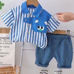 POP STREET KIDS Unisex Kids Striped T-shirt with Shorts-13