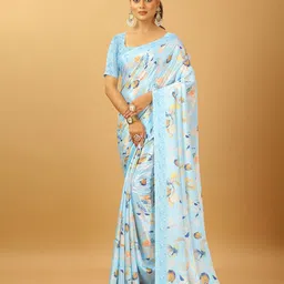 NIRMAL CREATION Floral Printed Pure Crepe Saree-image-97