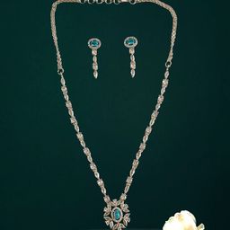 Gemron Jewel Rhodium-Plated Diamond & Cubic Zirconia Studded Necklace And Earrings-image-64