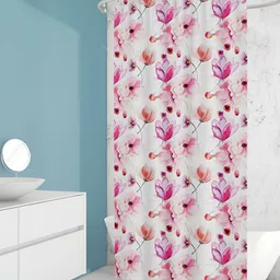 ArtzFolio White & Pink Floral Printed Waterproof Shower Curtain-6