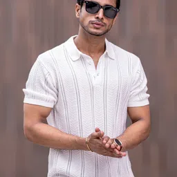 Maniac Men Striped Polo Collar Cotton Slim Fit T-shirt-image-72