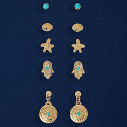 Accessorize Set Of 5 Crystals Studded Star Shaped Studs-image-70