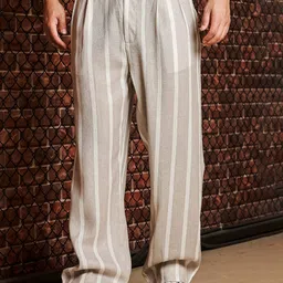 House of Koala Unisex Striped Relaxed Loose Fit Pleated Trousers-image-15