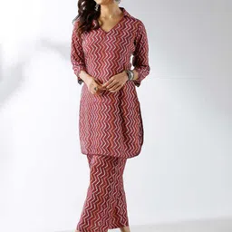 Label Ishnya Chevron Printed Shirt Collar Tunic With Trouser-5