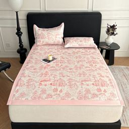 JC HOME Pink & Off White Floral Printed 160 TC King Bedsheet Set 2 m x 1.8 m-20