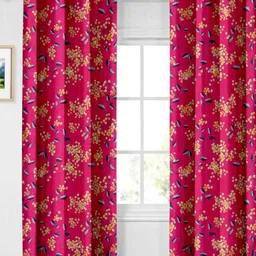 Aura Pink & Yellow Set of 2 Floral Window Curtain-18