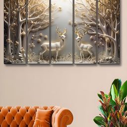 Livin'luxe Grey & Gold-Toned 5 Piece Deer Canvas Wall Paintings-image-61