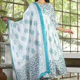 Vaimiya Women Floral Printed Regular Pure Cotton Kurta with Trousers & With Dupatta-43