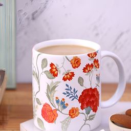 PENTADECO White & Red Floral Printed Ceramic Glossy Mugs Set of Cups and Mugs-49
