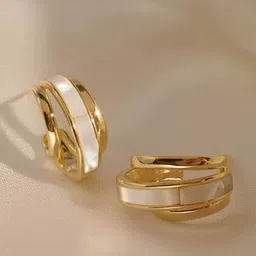 FIMBUL Gold-Plated Textured Dual Line Half Hoop Earrings-image-13