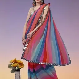 GAVUBAA Multicoloured Pure Georgette Leheriya Sarees-picture-19