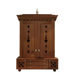 DZYN Furnitures Omkaram Brown Teak Wood Pooja Temple With Door-image-71
