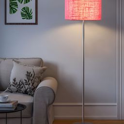 Devansh Pink & Grey Drum Shade Steel Base Floor Lamps-12