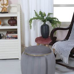 Shadowkart Grey And Gold Toned Textured Wooden Cylindrical Pouffes Ottomans-image-94