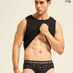 URBAN ADVENTURE Pack Of 2 Printed Ultra Soft Basic Briefs 2UAM-014-P(BLK-LT GRY)-image-67