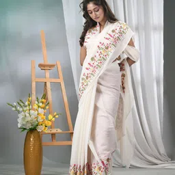 TANTLOOM Floral Embroidered Silk Cotton Saree-picture-45