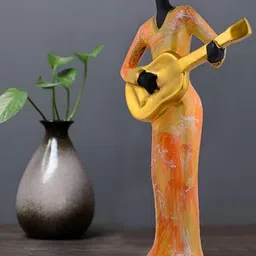 Zart Orange- Coloured Lady Guitar Figurine Showpiece-image-94