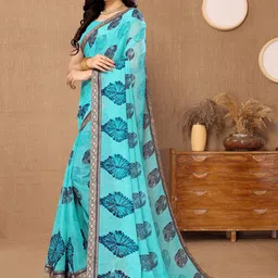 Lookmark Geometric Dyed Woven Design Border Pure Georgette Saree With Blouse Material image 2
