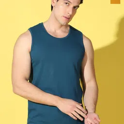 WOOSTRO Pack Of 2 Printed Combed Cotton Gym Vests VWS26(PLAIN PEACOCK)(MORE MUSTARD)-19
